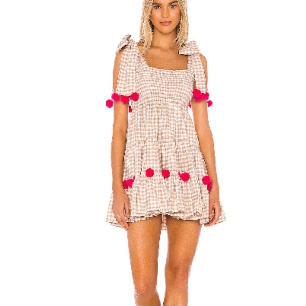 Revolve Sundress Pippa Mini Dress Gingham Pom Pom Mini Dress